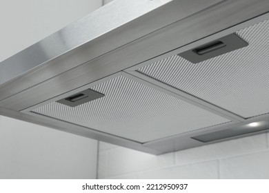 Modern Range Hood In Kitchen, Closeup View