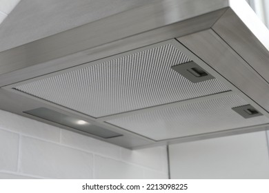 Modern Range Hood In Kitchen, Closeup View