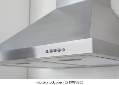 Modern Range Hood In Kitchen, Closeup View