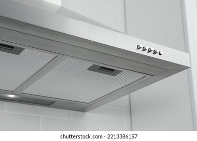 Modern Range Hood In Kitchen, Closeup View