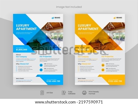 Modern Real Estate Business Flyer Design, Two Color, Vector Template, A4 Size, Teal  Orange Color, Shape Layout.