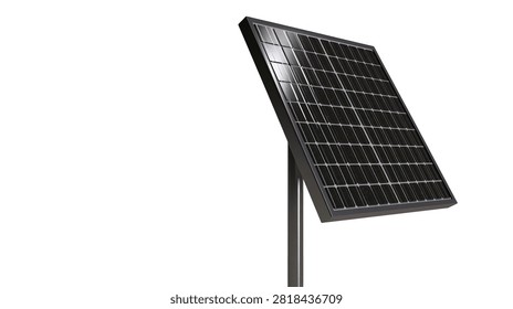 Modern rectangular solar panel mounted on a sturdy metal pole