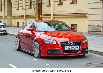 Modern Red Audi Car. Russia, Saint-Petersburg June 2017