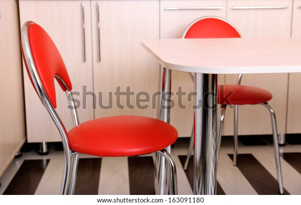 Modern Red Chairs Near Table Kitchen Stock Photo Edit Now 163091180   Modern Red Chairs Near Table 600w 163091180 