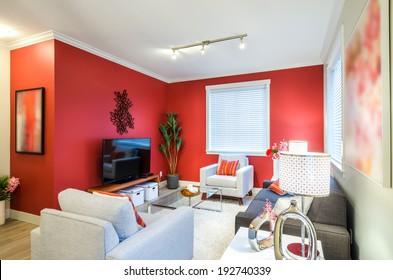 Modern Red Living Room Interior Design