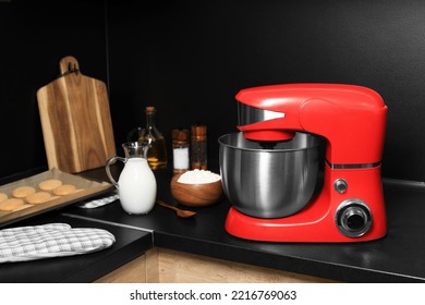 Modern Red Stand Mixer And Ingredients On Countertop In Kitchen