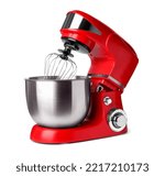 Modern red stand mixer isolated on white