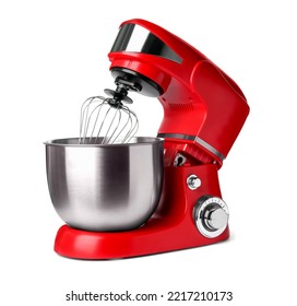 Modern Red Stand Mixer Isolated On White