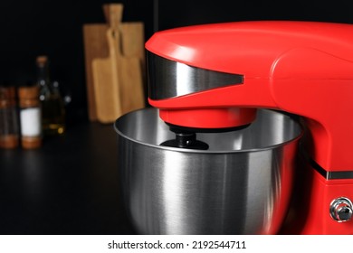 Modern Red Stand Mixer On Countertop In Kitchen, Closeup