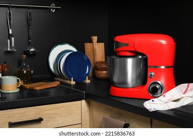 Modern Red Stand Mixer On Countertop In Kitchen