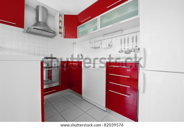 Modern Red White Kitchen Stock Photo Edit Now 82039576