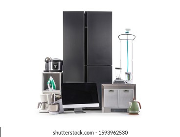Modern refrigerator   domestic appliances isolated white