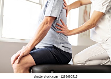 A Modern rehabilitation physiotherapy worker with senior client - Shutterstock ID 1293680515