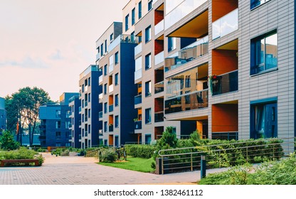 Modern residential apartment house home building complex and outdoor facility concept. - Shutterstock ID 1382461112