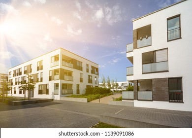 Modern residential area with apartment buildings in a new urban development