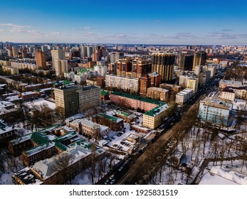 Modern residential area in Rostov-on-Don, aerial view from drone in winter day.