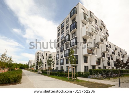 Modern residential buildings, Facade of new low-energy houses