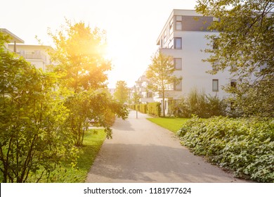 Modern residential buildings with new apartments in a green residential area