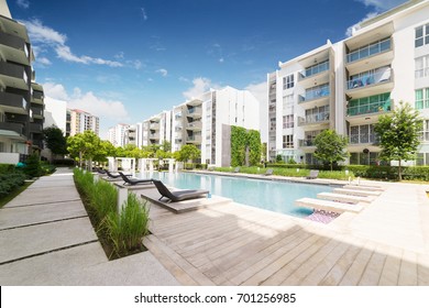 Modern residential buildings with outdoor facilities, Facade of new low-energy houses . - Shutterstock ID 701256985