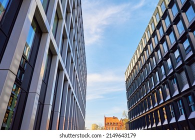 Modern residential complex. Facade of new house block in Europe. Complex of apartment residential buildings in Poland