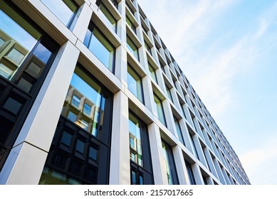 Modern residential complex. Facade of new office building in Europe. Complex of apartment residential buildings in Poland