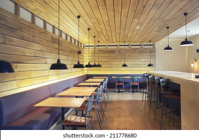 modern restaurant  designed in wooden texture  