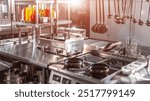 Modern Restaurant Kitchen with Professional Equipment. Concept of high-end culinary space