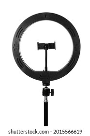 Modern Ring Light On Stand Against White Background