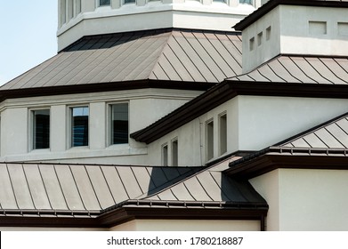 Modern Roofing Materials On The Roof Of The House, Metal Tiles