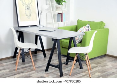 Modern Room Design. Furniture Set With Table And Chairs