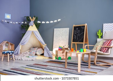 Modern Room Interior With Play Tent For Child