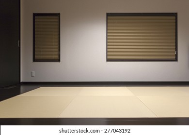 A Modern Room With A Tatami Floor And Brown Window, Light.