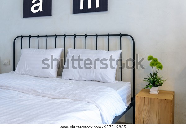 Modern Rustic Bedroom Artificial Flower Vase Stock Photo