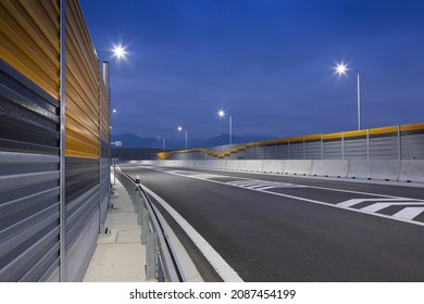 modern safety highway at night with LED streetlights