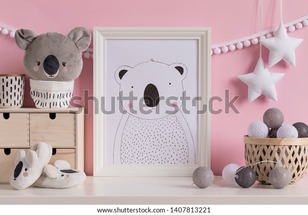 Modern Scandinavian Newborn Baby Room White Stock Photo