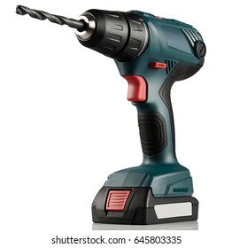 Modern Screwdriver, A Power Drill On White Background