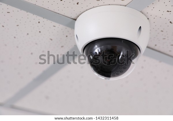 Modern Security Cctv Camera On Ceiling Stock Photo Edit Now