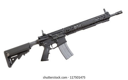 Modern Semi Automatic Rifle That Is Isolated On A White Background