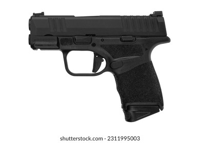 Modern semi-automatic pistol isolate on a white background. Armament for the army and police. Short-barreled weapon.