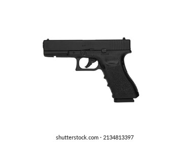 Modern semi-automatic pistol. A short-barreled weapon for self-defense. Arming the police, special units and the army. Isolate on a white background.