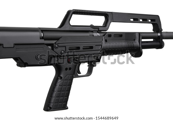 Modern semi-automatic tactical shotgun isolate on white background. 