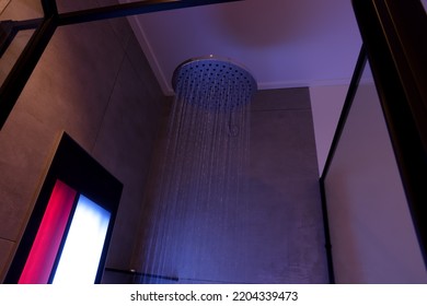 Modern Shower With Infrared Spectrum, UV Light And Flowing Water