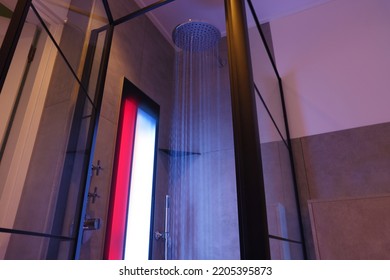 Modern Shower With Infrared Spectrum, UV Light And Flowing Water