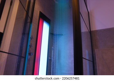 Modern Shower With Infrared Spectrum, UV Light And Flowing Water