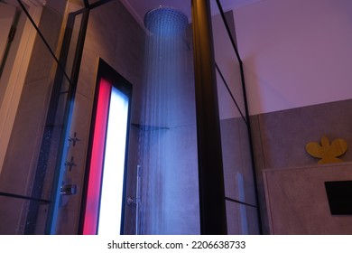 Modern Shower With Infrared Spectrum, UV Light And Flowing Water