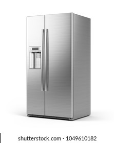 Modern side by side Stainless Steel Refrigerator . Fridge Freezer Isolated on a White Background. 3d rendering - Shutterstock ID 1049610182