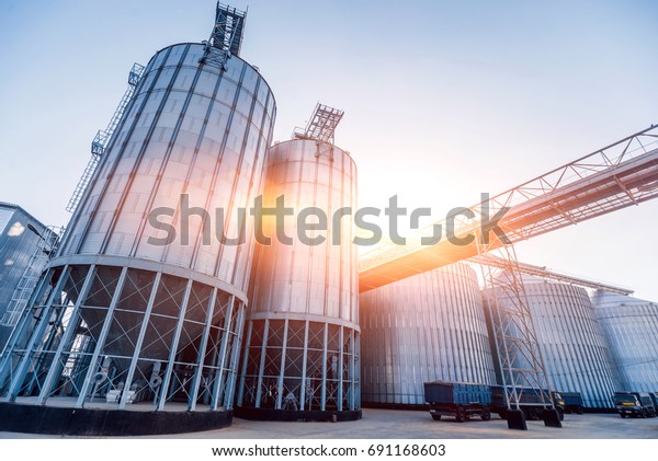 Modern silos for storing grain harvest.\
Agriculture. Background
