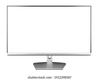 Modern Silver Black LED Computer Flat Screen Display Monitor Isolated On White Background. Pc Hardware Electronics Technology Concept