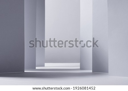 Modern simple white grey abstract background with stripes, perspective, light and shadow as abstract city or scene.