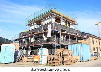 Modern Single Family House Under Construction In Münsterland, Westphalia, Germany, 10-10-2021